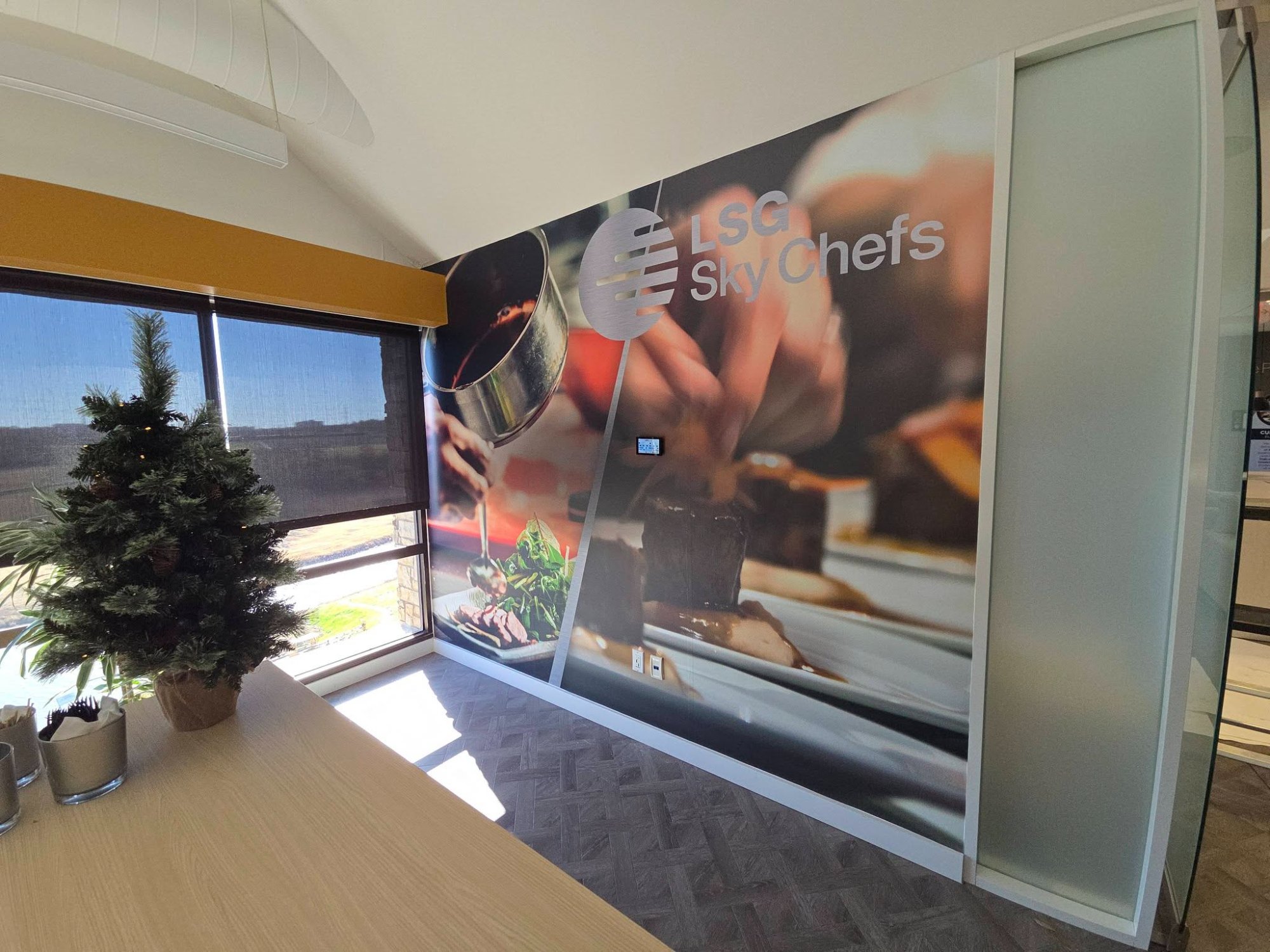 Full wall wrap printed and installed for LSG Sky Chefs corporate office